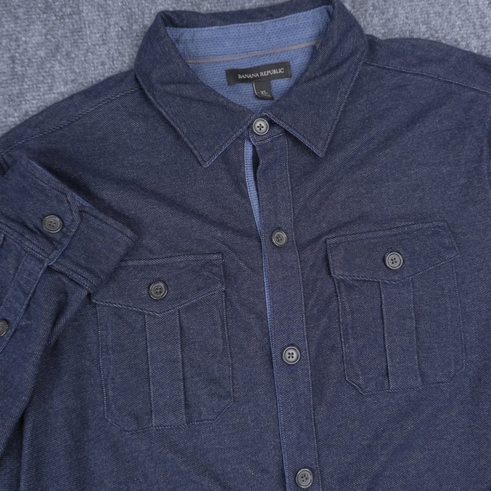 Banana Republic Button Down Shirt Men XL Blue Long Sleeve Stretch Utility Pocket